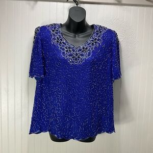 VINTAGE 80’s MOONLITE 100% Silk Beaded Blouse